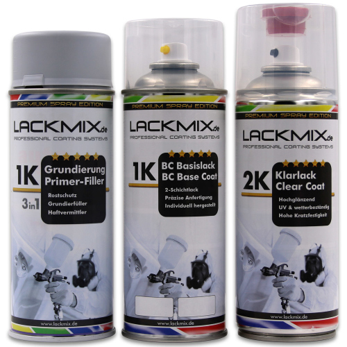 1F7 Classic Silver Met / für Toyota / Spraydosen-Lackspray Autolack Sets: 1K Grundierung + Basislack + 2K Klarlack